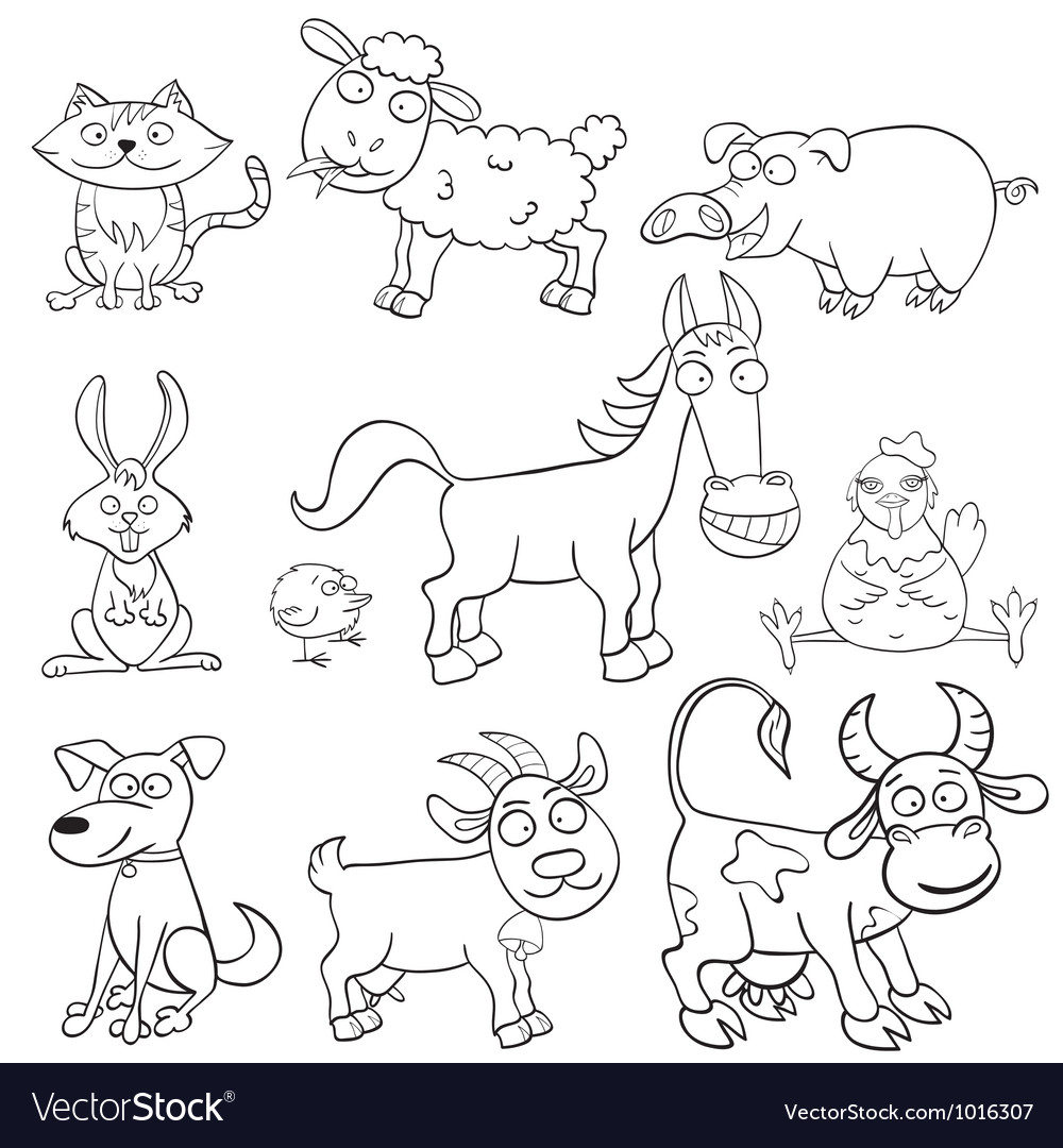 Coloring book with farm animals Royalty Free Vector Image