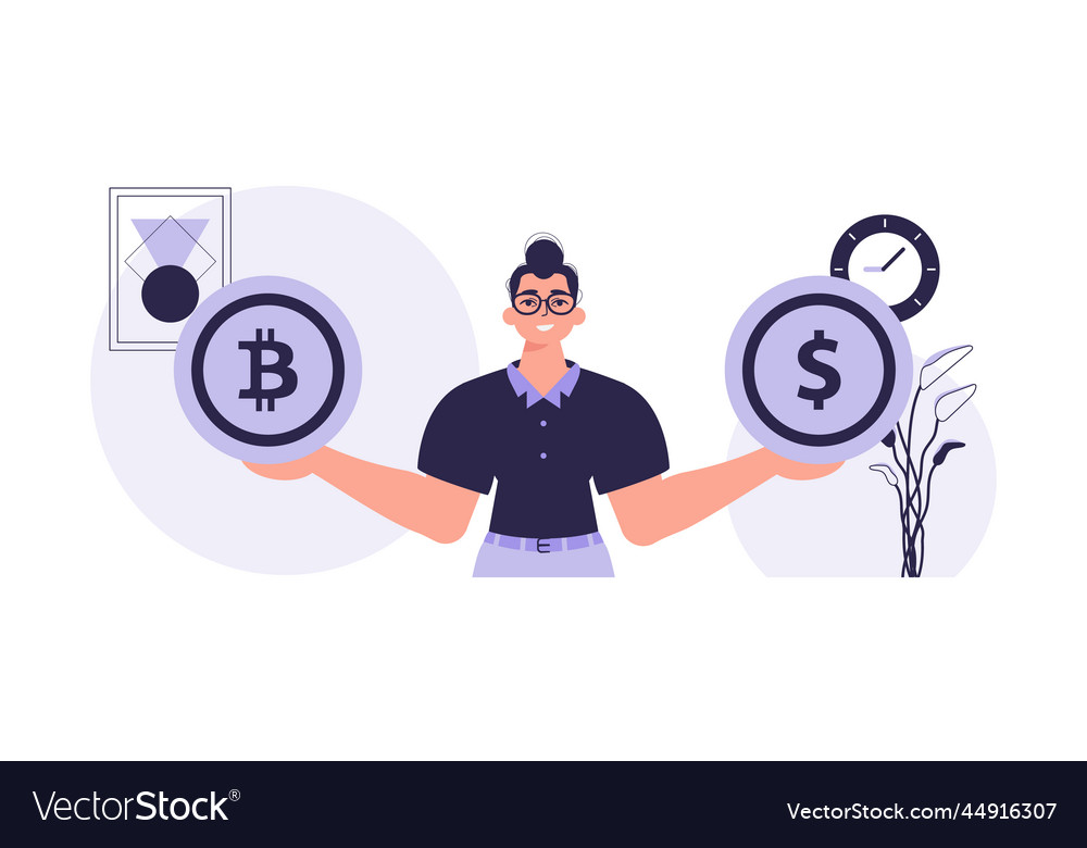 Concept of mining and extraction bitcoin a man Vector Image Concept of mining and extraction bitcoin a man