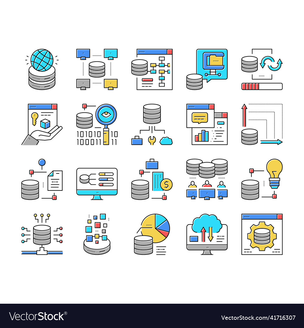 Digital processing collection icons set Vector Image Digital processing collection icons set