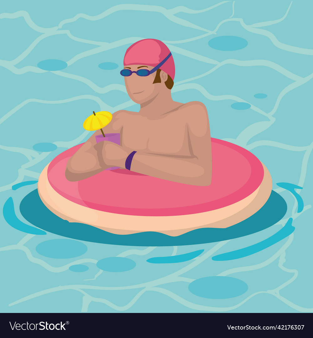 Guy in pool with float