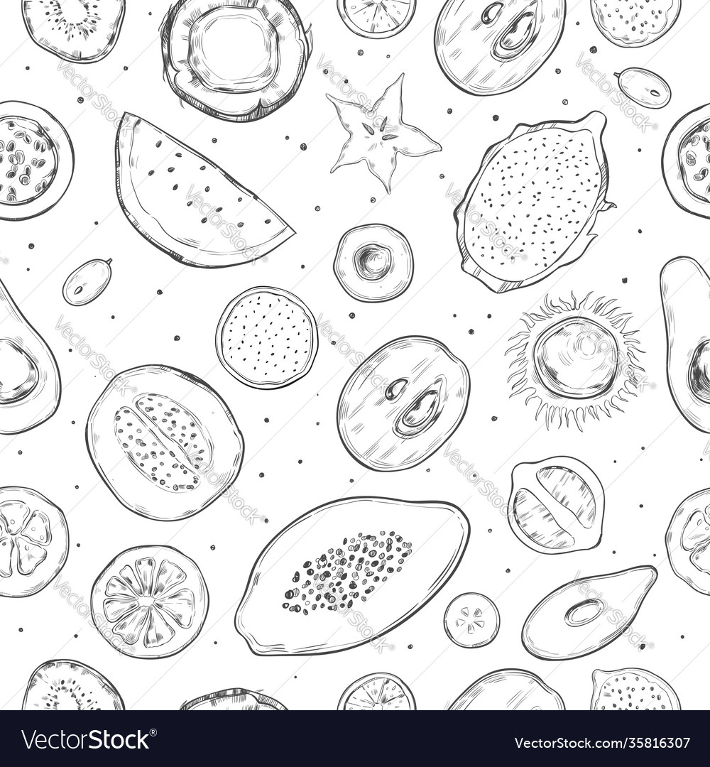 Hand drawn exotic products seamless pattern