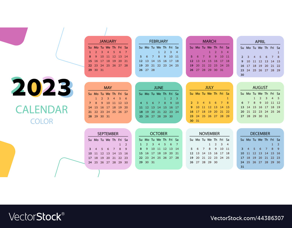 Horizontal calendar on 2023 year rainbow square Vector Image