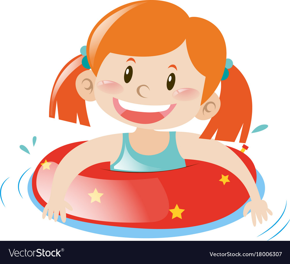 Little girl using floating rubber Royalty Free Vector Image