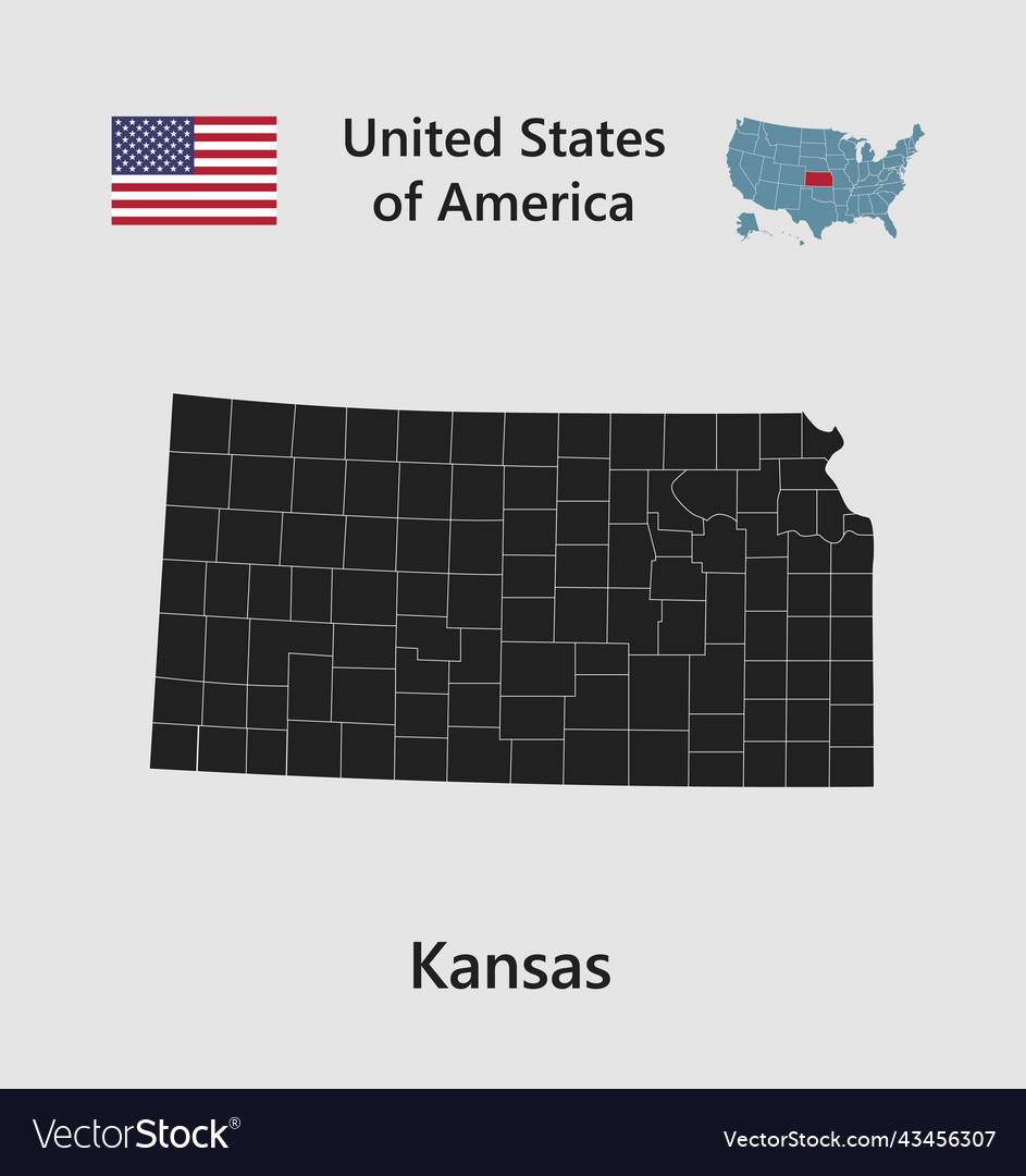 Map State Kansas Flag And Usa Royalty Free Vector Image