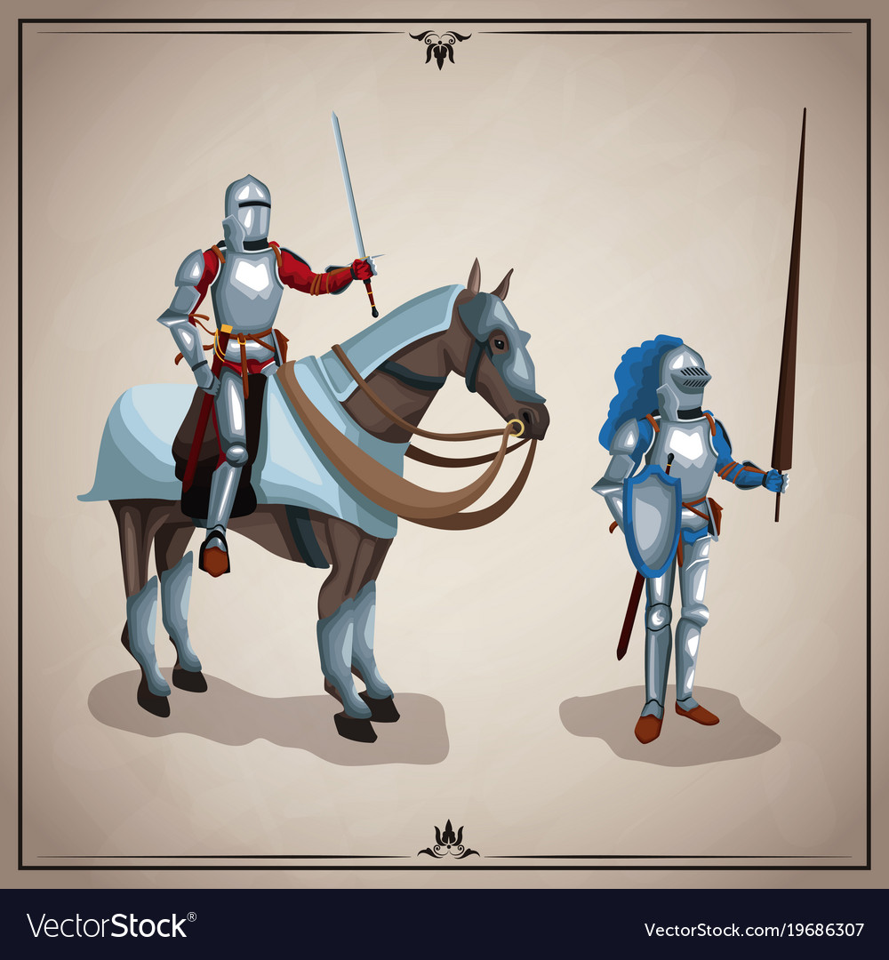 Medieval warriors with horse