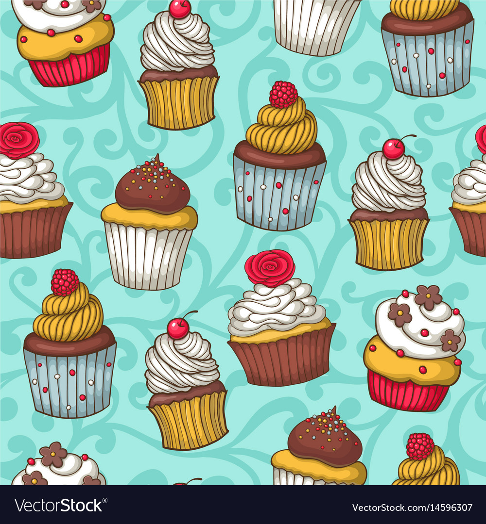 Seamless pattern with cupcakes Royalty Free Vector Image