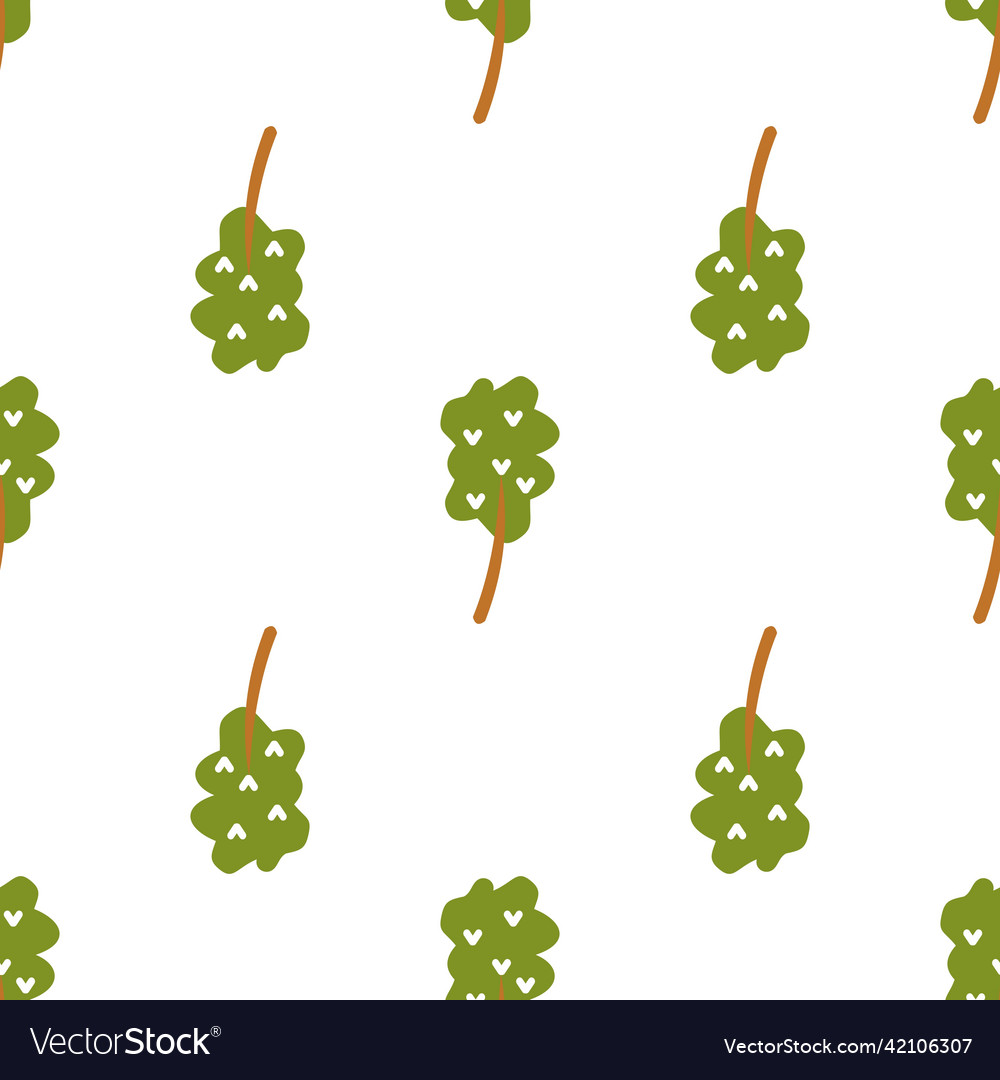 Seamless pattern with green tree and heart