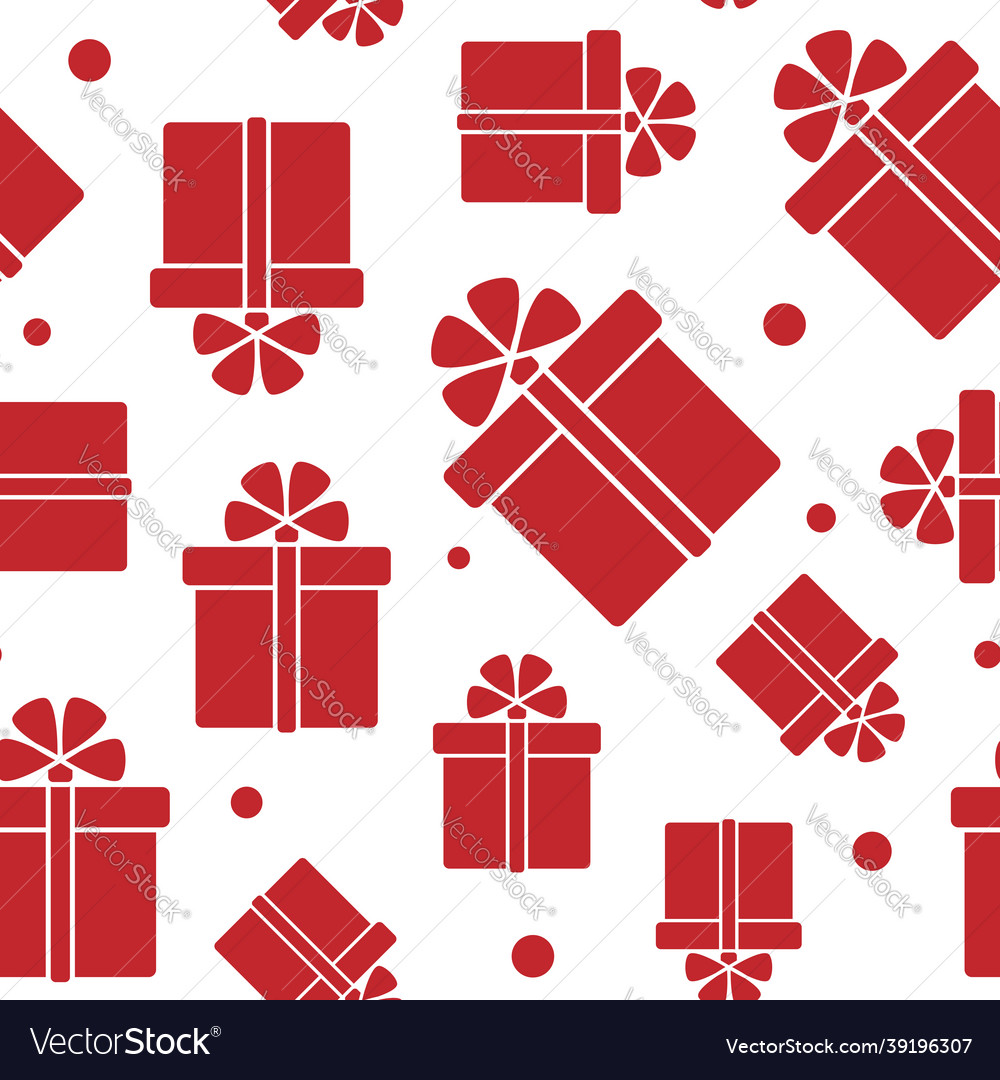 Seamless pattern with red simple gift boxes icon Vector Image Seamless pattern with red simple gift boxes icon