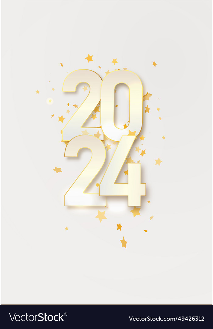 2024 new year gold metal number happy Royalty Free Vector