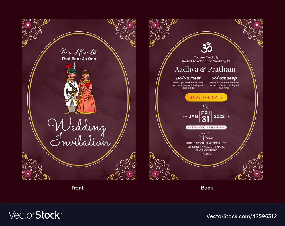 Beautiful Indian Wedding Invitation Card Vector Image