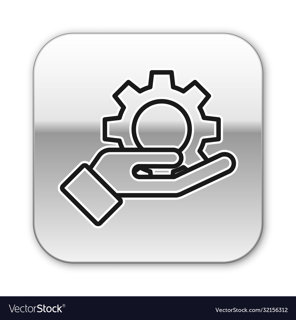 Black line hand settings gear icon isolated