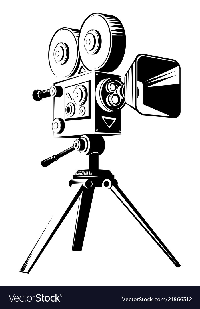 Black retro movie camera on a tripod Royalty Free Vector