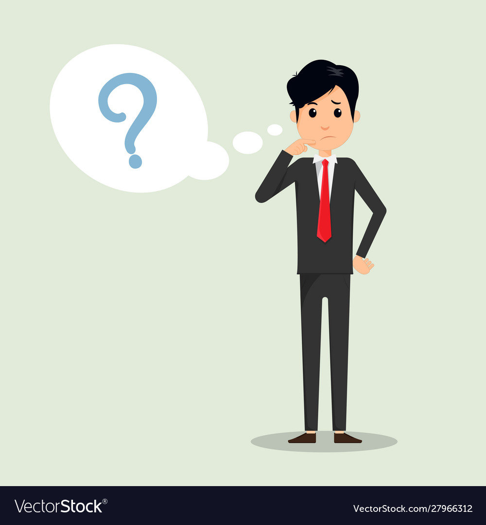 Business man thinking with question mark in think Vector Image