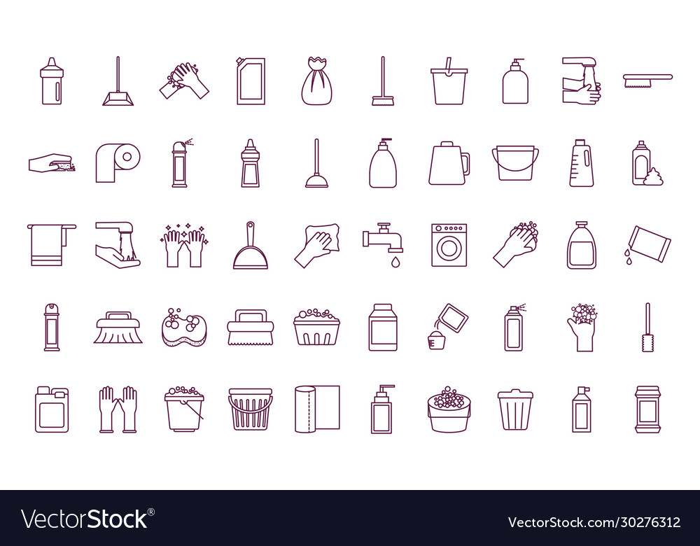 Cleaning service items line style icon set