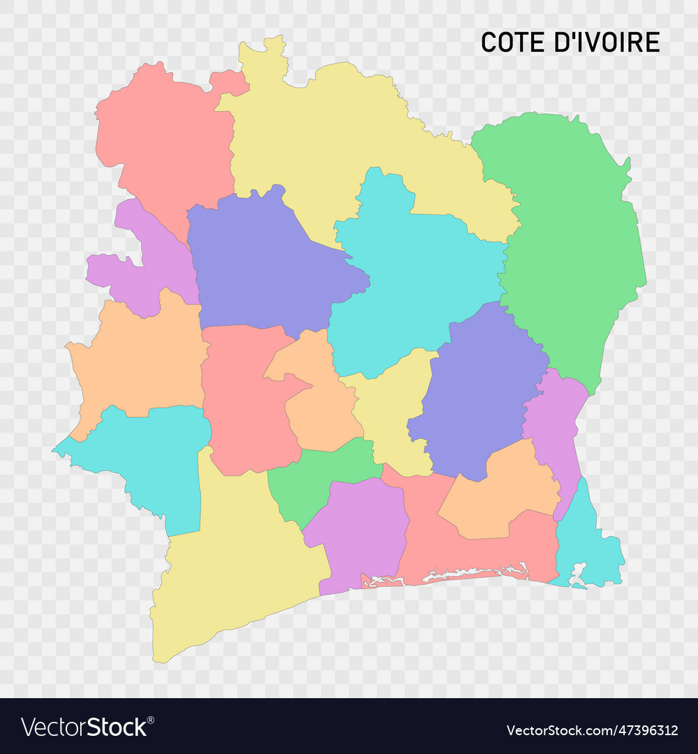 Colored Map of Côte d'Ivoire Regions