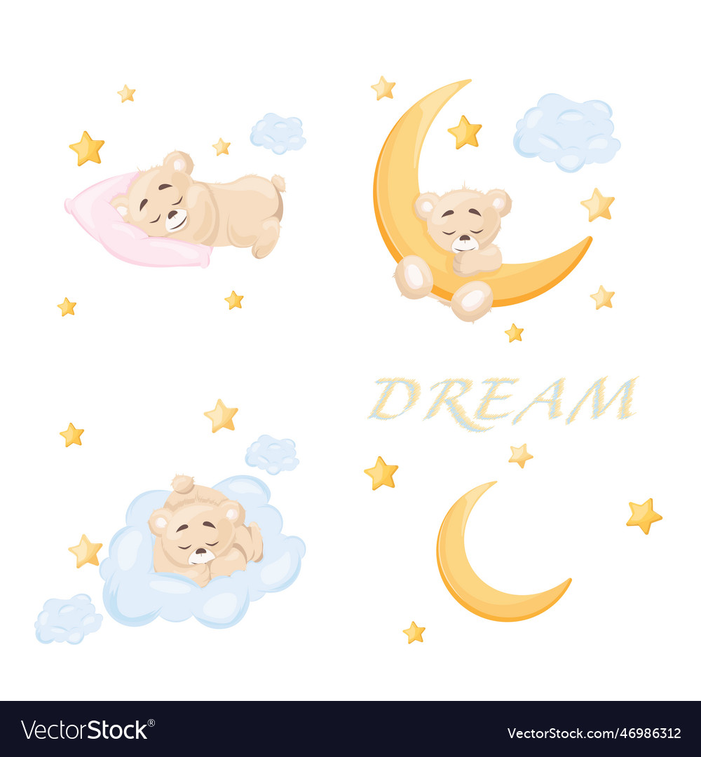 Cute little sleeping teddy bear on transparent