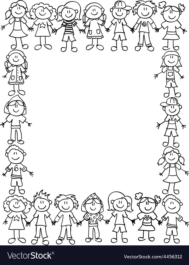 Download Kids friendship border-outline Royalty Free Vector Image