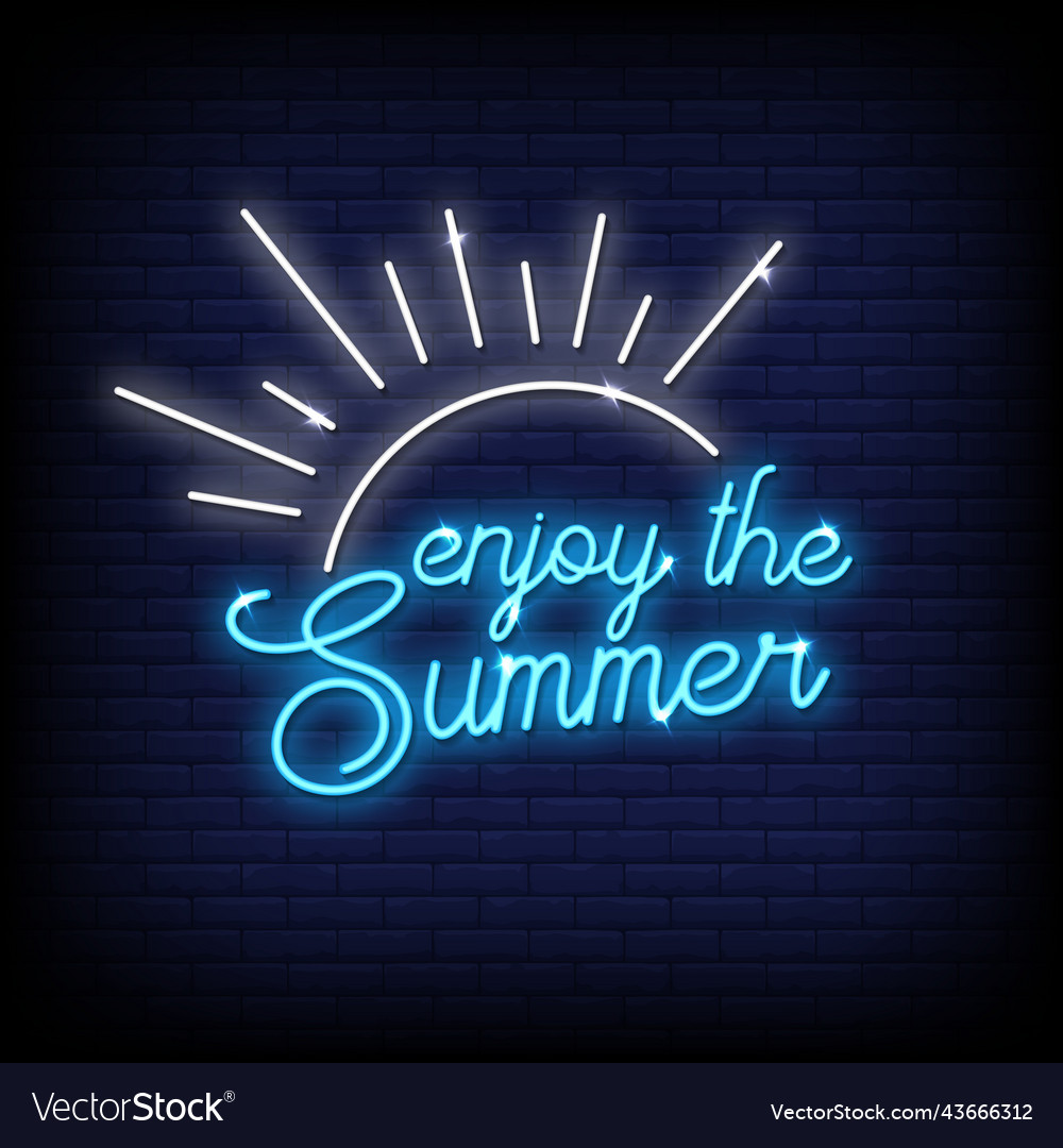 Neon sign summer with brick wall background Vector Image