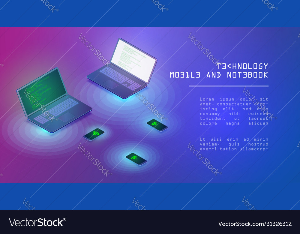 Online connection between notebooks vector image Online connection between notebooks