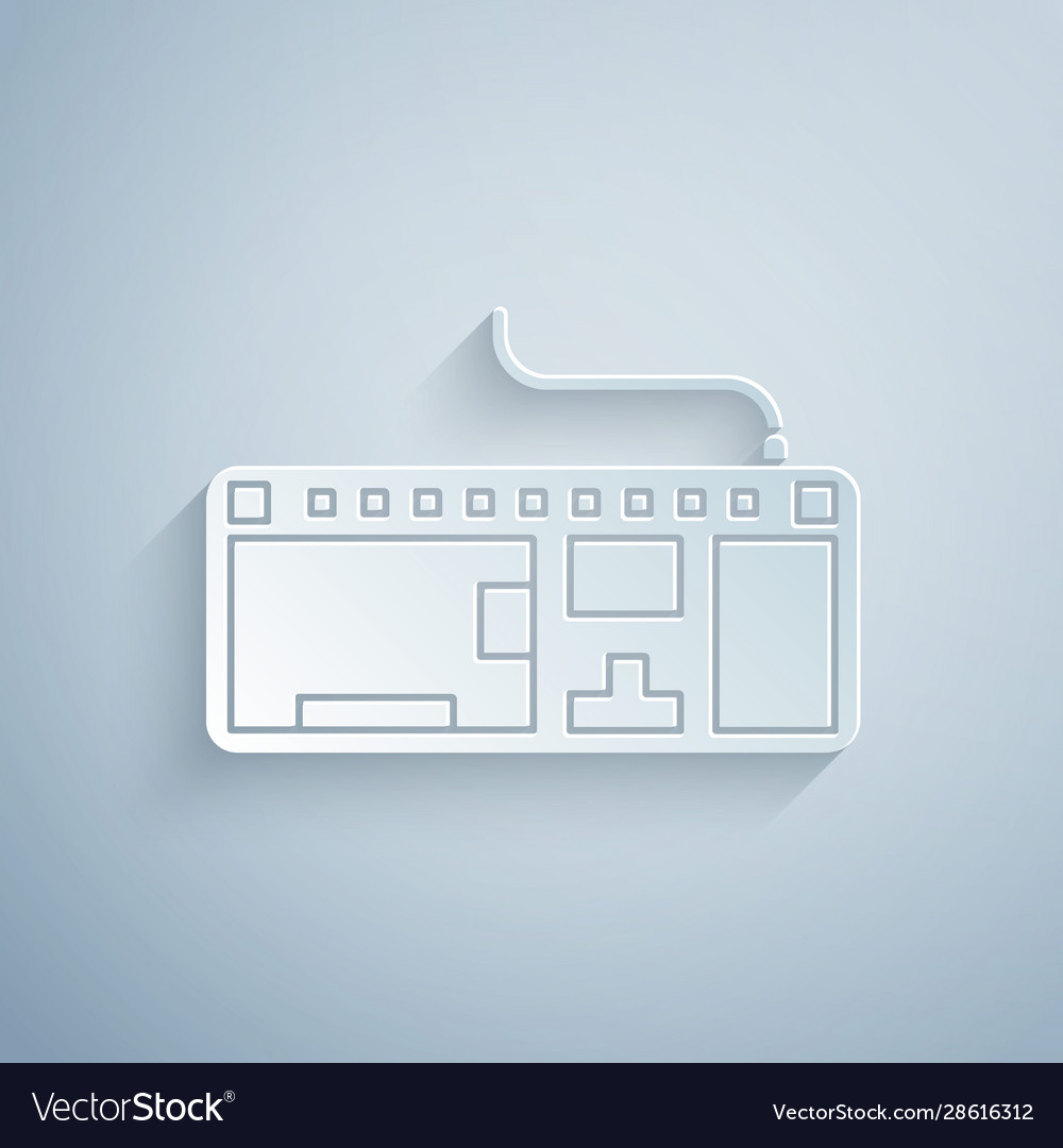 Paper cut computer keyboard icon isolated on grey Vector Image Paper cut computer keyboard icon isolated on grey