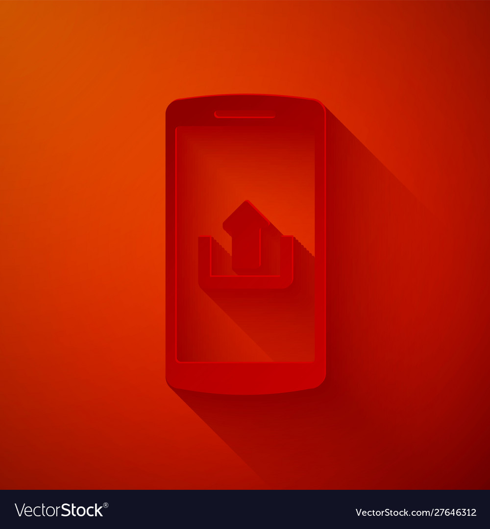 Paper cut smartphone with upload icon isolated vector image Paper cut smartphone with upload icon isolated