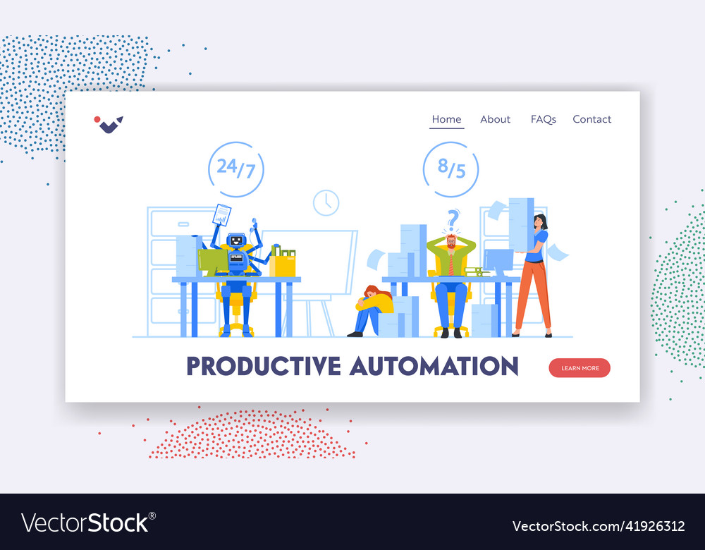 Productive automation landing page template vector image Productive automation landing page template
