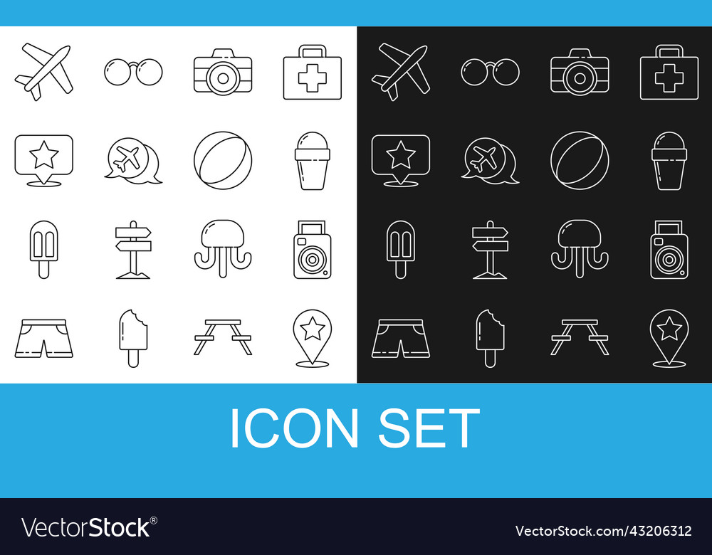 Set line map pointer with star photo camera ice vector image Set line map pointer with star photo camera ice