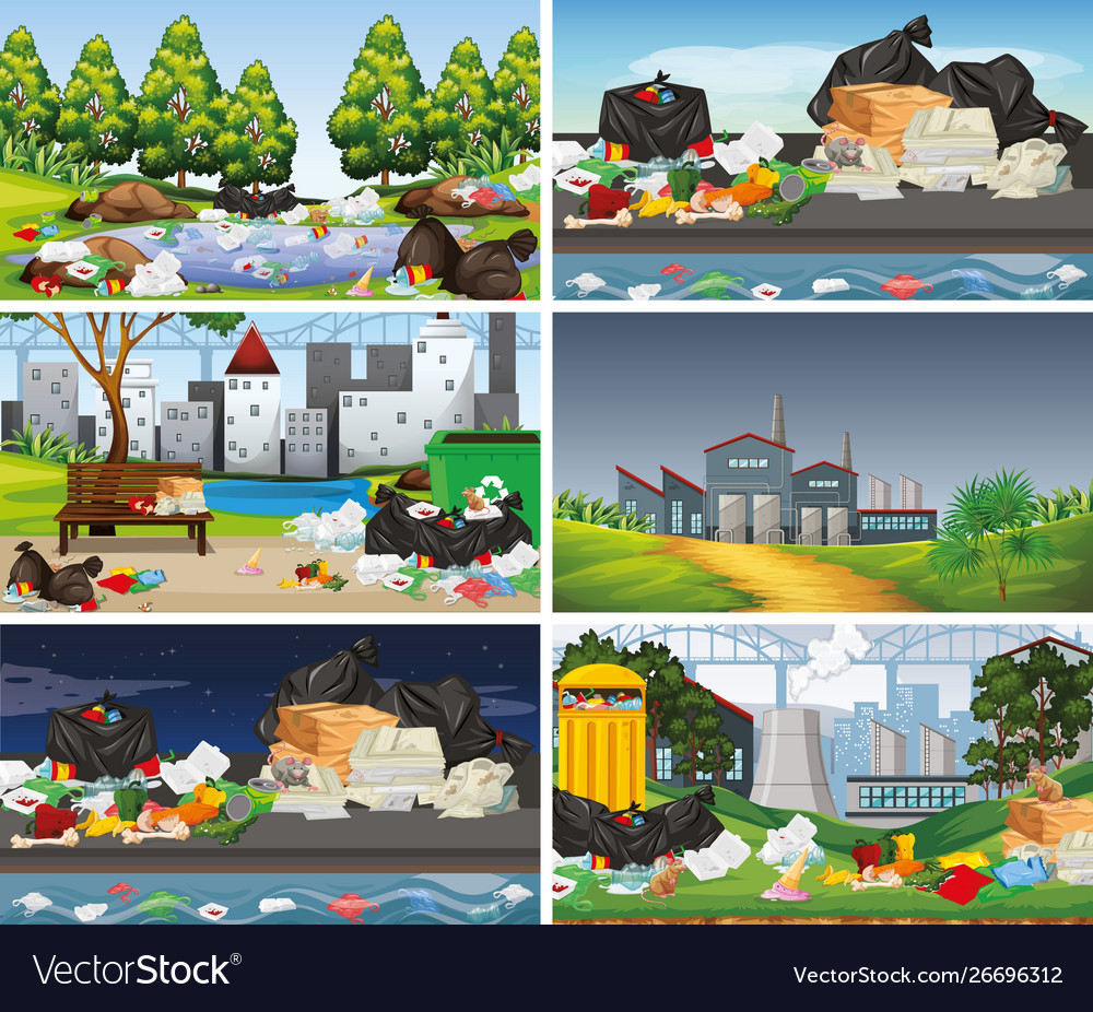 Set polluted scenes Royalty Free Vector Image - VectorStock