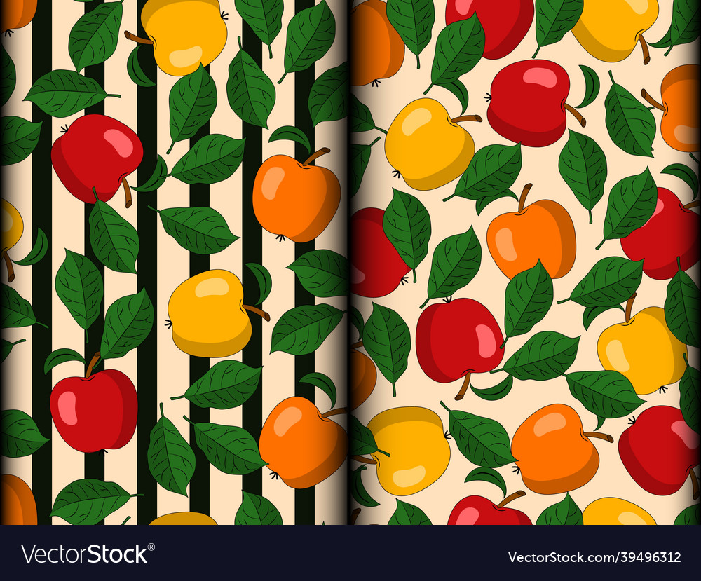 Set seamless patterns with colorful apples vector image Set seamless patterns with colorful apples