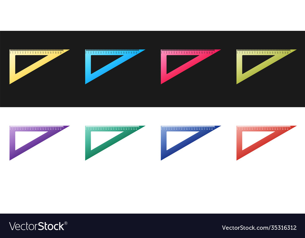 Set triangular ruler icon isolated on black vector image Set triangular ruler icon isolated on black