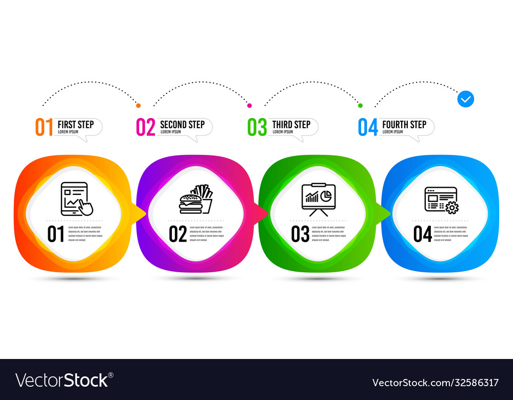 Burger internet report and web settings icons set