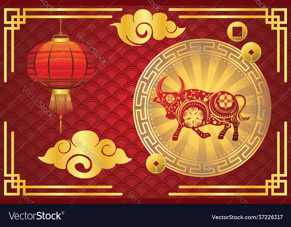 Card with bull and flowers Royalty Free Vector Image