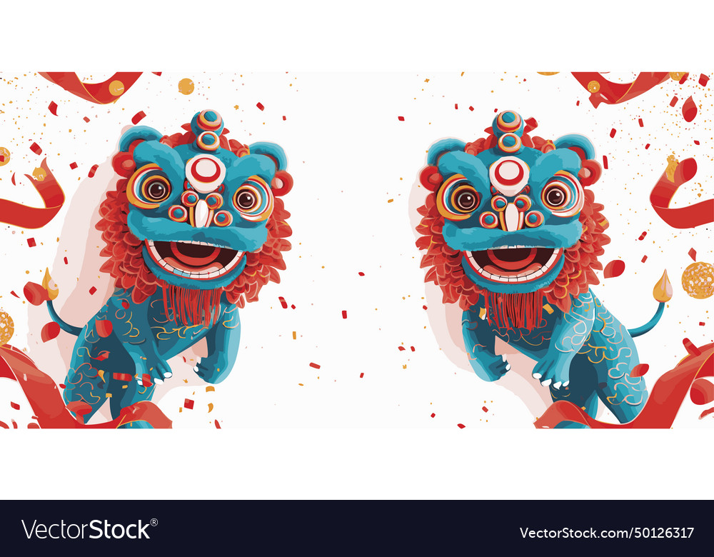 Chinese lions dancing celebration show white Vector Image