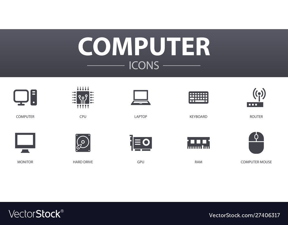 Computer simple concept icons set contains