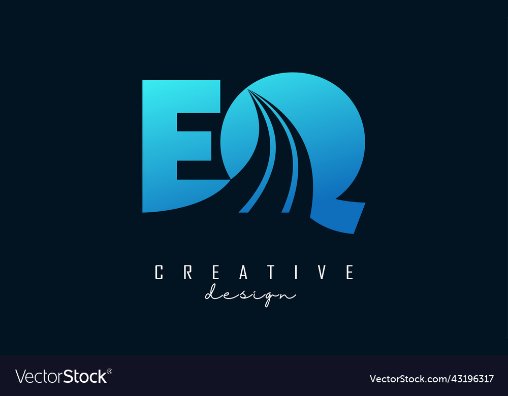 Creative blue letters eq e q logo with leading