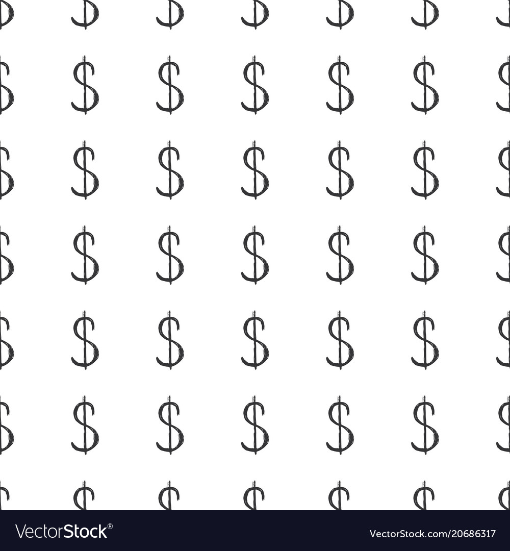 Dollar sign icon brush lettering seamless pattern Vector Image