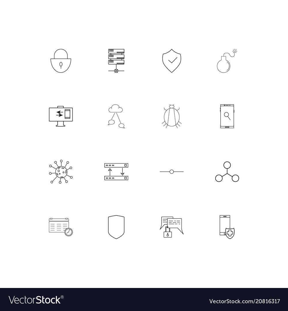 Internet security linear thin icons set outlined