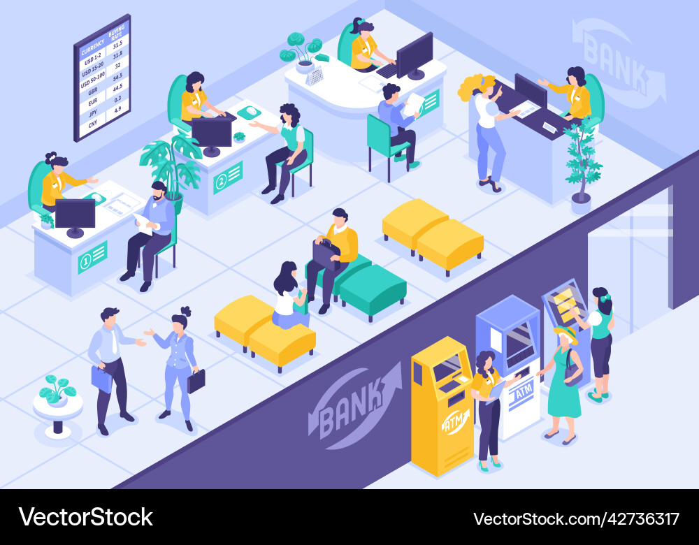 Isometric bank composition Royalty Free Vector Image
