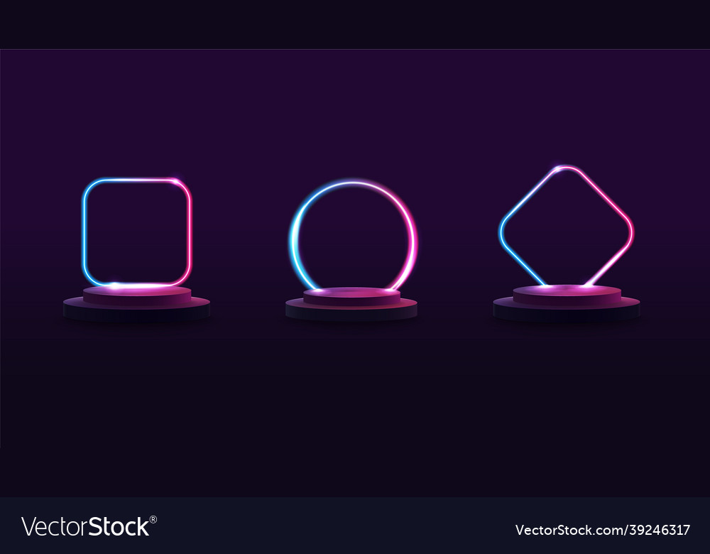 Set of podiums with gradient neon frames vector image Set of podiums with gradient neon frames