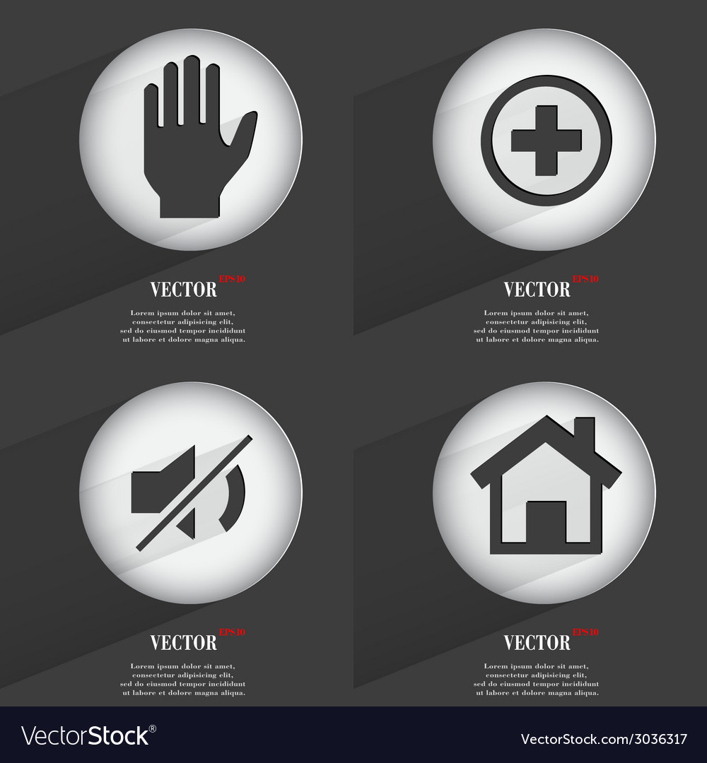 Set of trendy buttons icons with long shadow