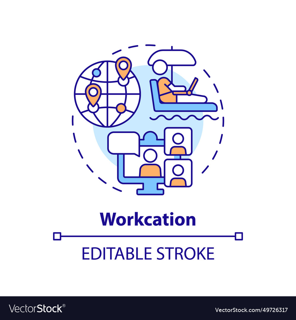 Thin line simple colorful workcation icon concept