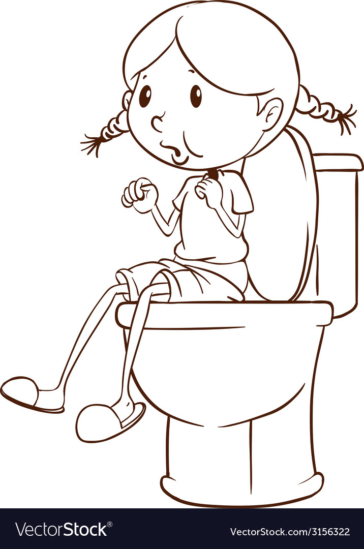 A Plain Sketch Of A Girl At The Comfort Room Vector Image