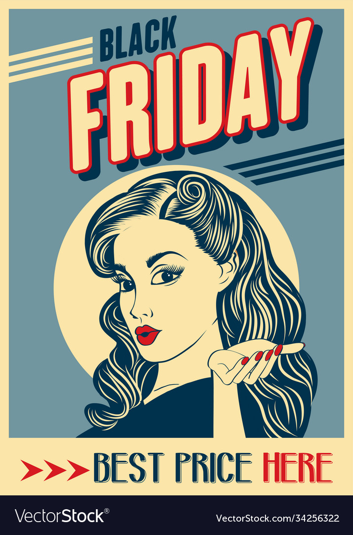 Black friday banner with pin-up girl retro style