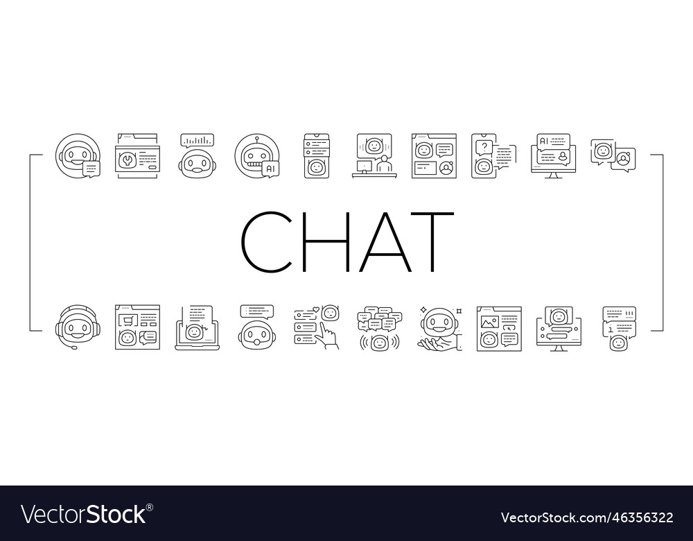 Chat bot robot service online icons set vector image Chat bot robot service online icons set