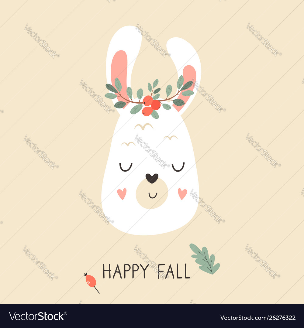 Cute llama in autumn wreath on white background vector image Cute llama in autumn wreath on white background