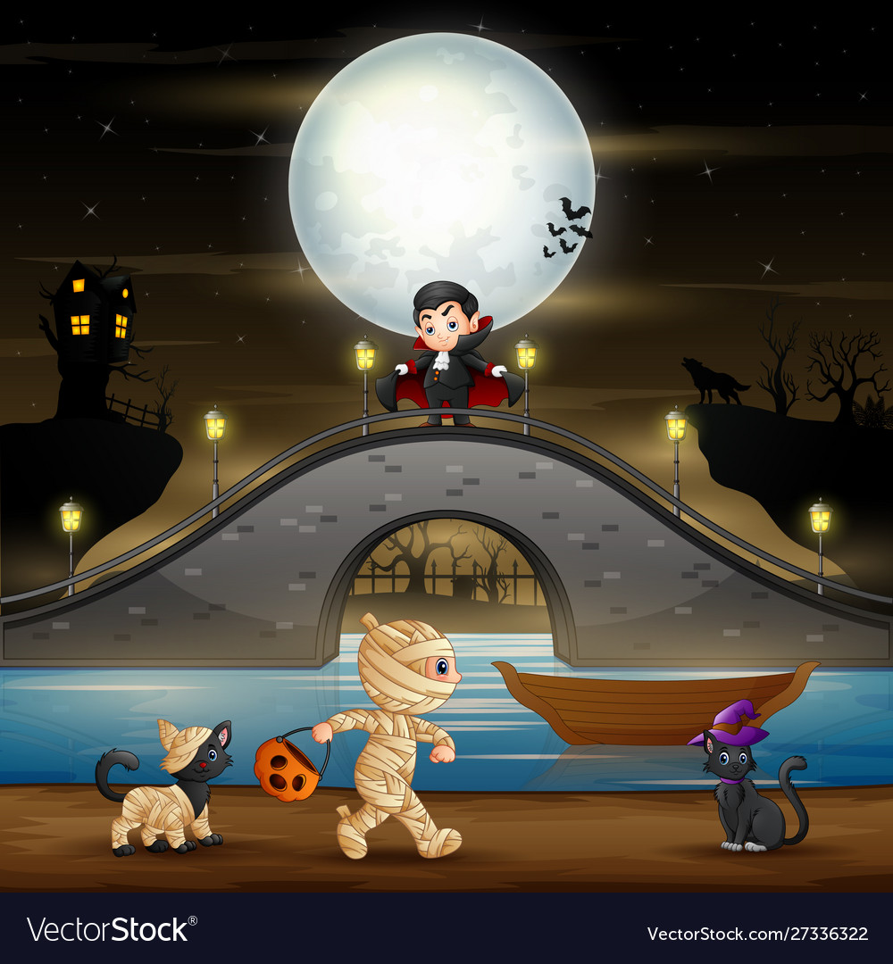 Halloween night background with vampire mummy Vector Image