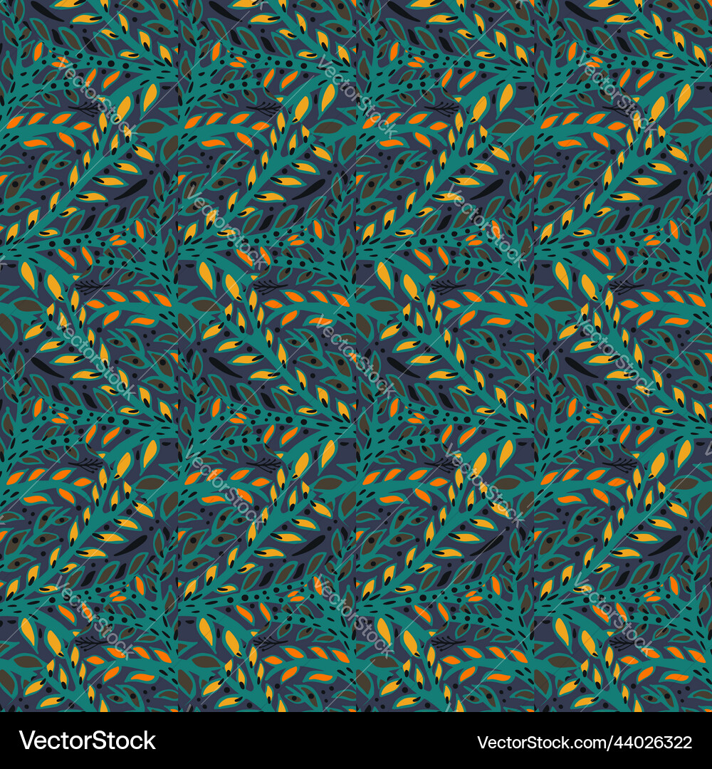 Hand drawn branch mosaic seamless pattern leaves Vector Image