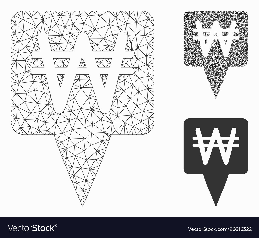 Korean won map pointer mesh 2d model vector image Korean won map pointer mesh 2d model