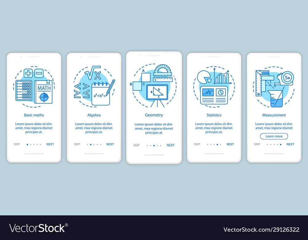 Learning maths course educational tool onboarding vector image Learning maths course educational tool onboarding