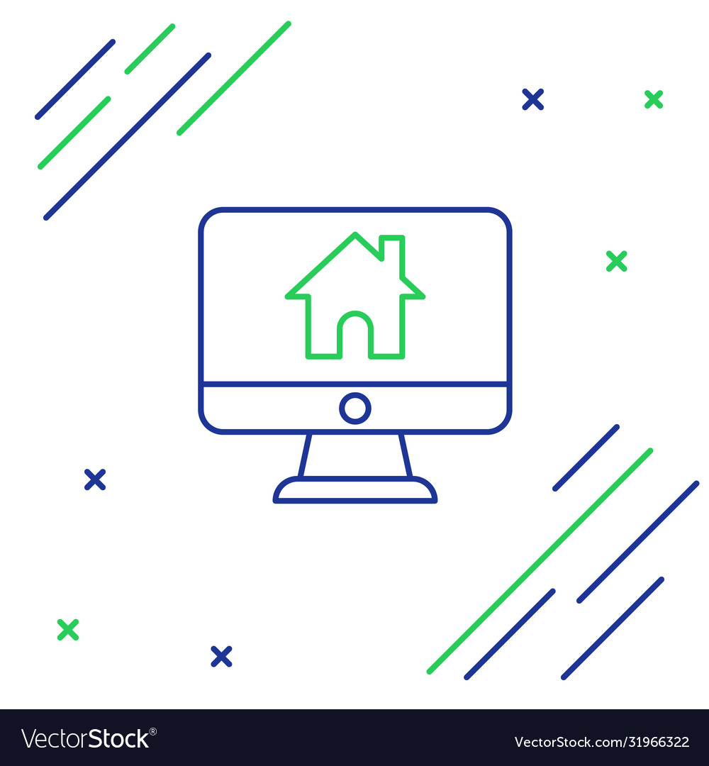 Line computer monitor with smart home icon vector image Line computer monitor with smart home icon
